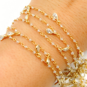 White Topaz & CZ Dangle Gold Plated Wire Chain.